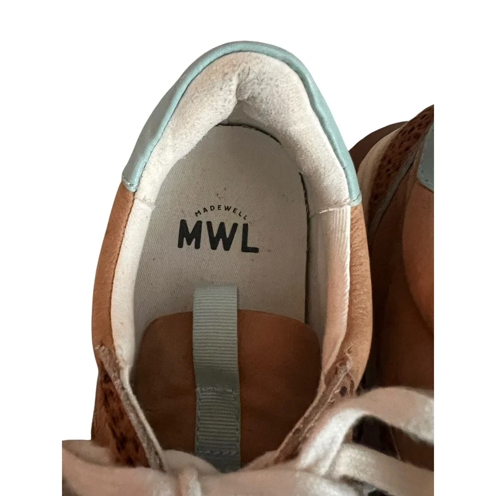 Madewell MWL Court Sneakers Cheetah Calf Hair Leather Tan Blue NA848 Womens 8.5